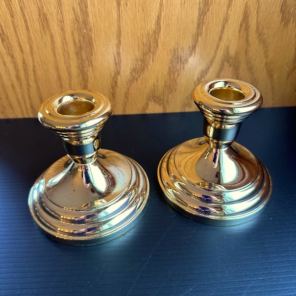 FB Rogers 24k GOLD Electroplated Pair Short Candlestick Holders 2”H Vintage EUC - Picture 8 of 8